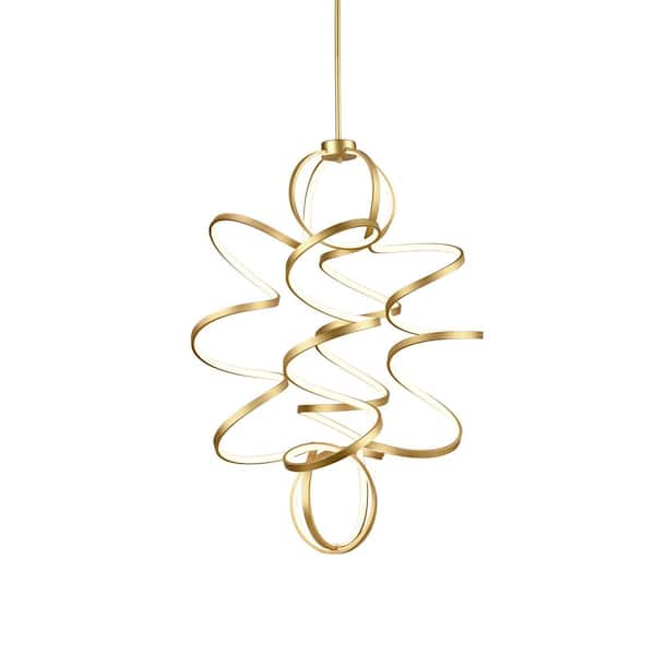 KUZCO Synergy 41 in. 4-Light 200-Watt Antique Brass Integrated LED Chandelier