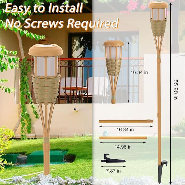 Misopily 4 Pack Black Bamboo Solar Torch Lights Flickering Flame Outdoor Decorations for Patio Path Yard