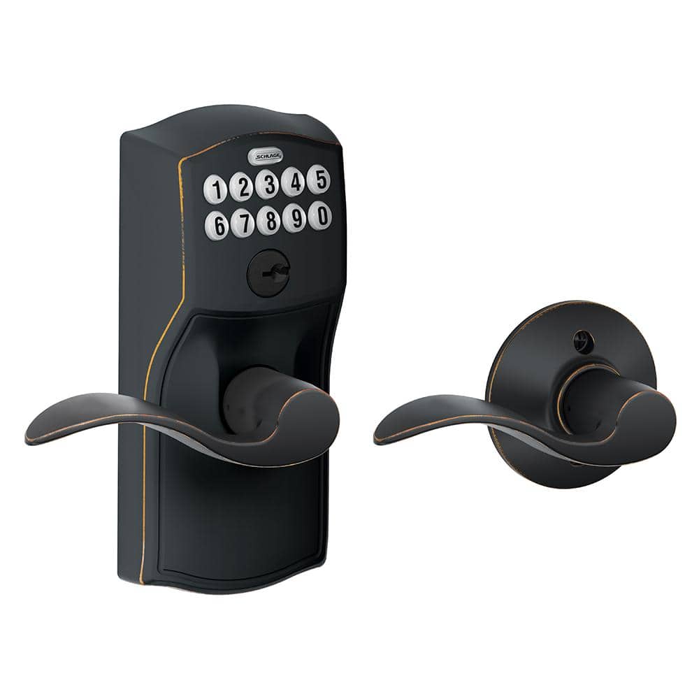 Schlage Camelot Aged Bronze Electronic Keypad Door Lock with Accent Handle  and Auto Lock FE575 CAM 716 ACC The Home Depot