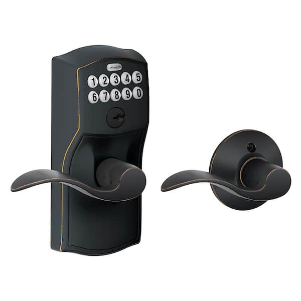 Schlage Camelot Aged Bronze Electronic Keypad Door Lock with Accent Handle and Auto Lock