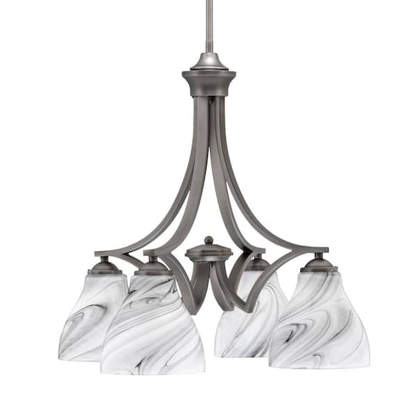 Unbranded Clevelend 4-Light Graphite Chandelier, Round Chandelier with 6.25 in. Onyx Swirl Glass Shades, No bulbs included