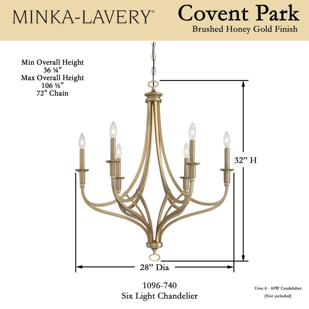 Covent Park Brushed Honey Gold 6-Light Metal Candle Chandelier