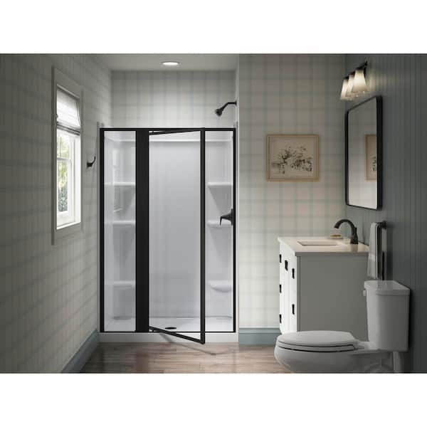 Attend 48 in. W x 69 in. H Pivot Framed Shower Door in Matte Black