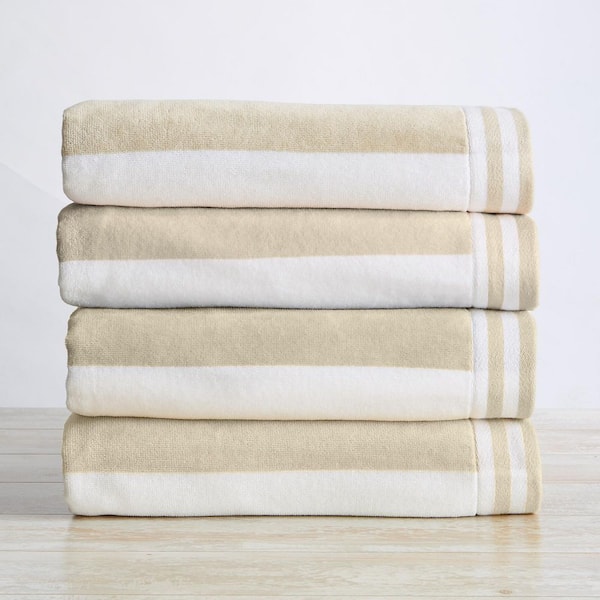 Linen 100% Cotton Cabana Stripe Oversized 4 Pack Beach and Pool Towels