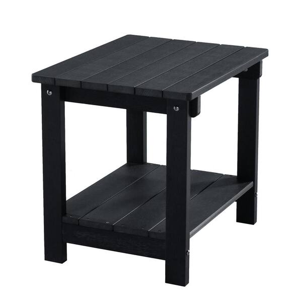 Zeus & Ruta Weather Resistant Outdoor Plastic Wood Rectangular End Table Side Table in Black for Deck, Backyard, Poolside, Beach