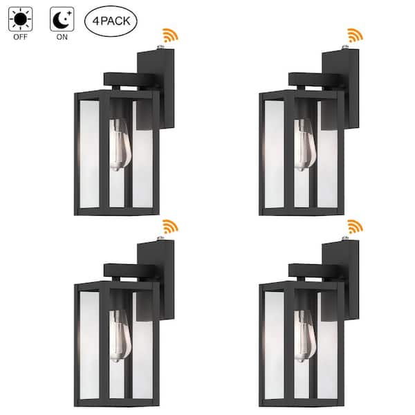 Martin 13 in. 1-Light Matte Black Dusk to Dawn Outdoor Hardwired Wall Lantern Sconce with No Bulb Included (4-Pack)