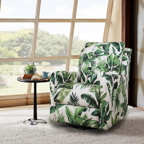 ARTFUL LIVING DESIGN Felipe Tropical Leaf Green and White Botennical  Wingback Swivel Rocker Recliner with Metal Base KNM598-GREEN-P - The Home  Depot