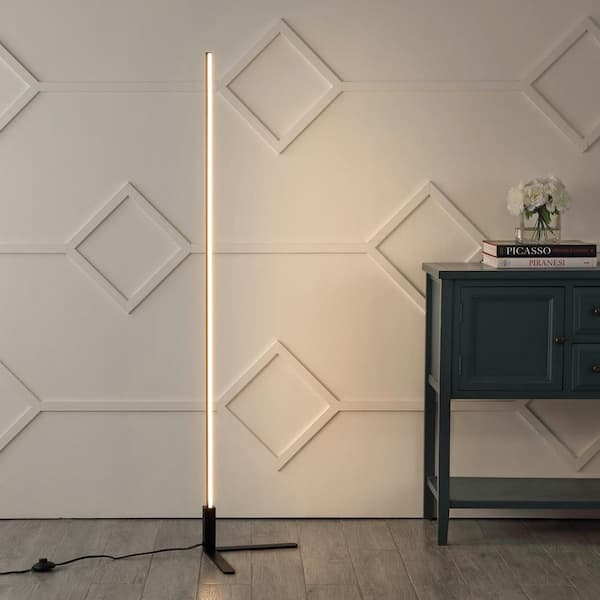 Potts 60.5 in. Black Modern Contemporary Aluminum/Iron Integrated LED Post Standard Floor Lamp, Black