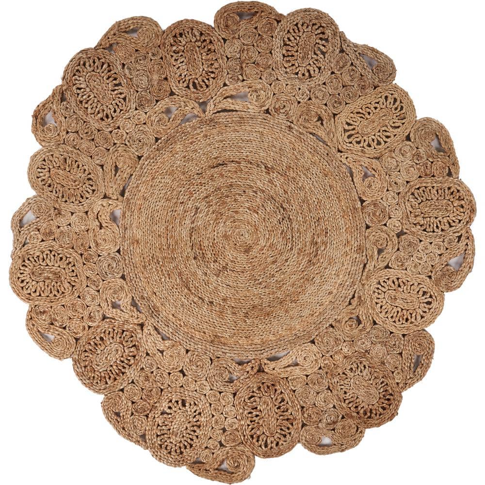 Jim Beige 4 ft. x 4 ft. Round Bloom Boutique Rustic Organic Jute Area Rug