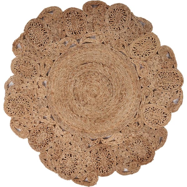 Jim Beige 4 ft. x 4 ft. Round Bloom Boutique Rustic Organic Jute Area Rug
