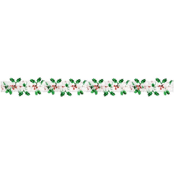 Amscan Christmas Holiday 18 ft. x 3 in. Tinsel Garland with Foil Holly ...