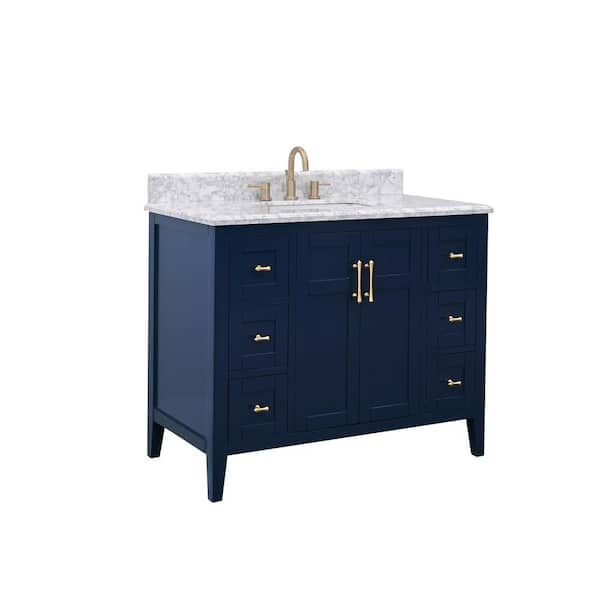 Sturgess 43 in. Single Sink Navy Blue Bath Vanity with White Carrara Marble Top (Assembled)