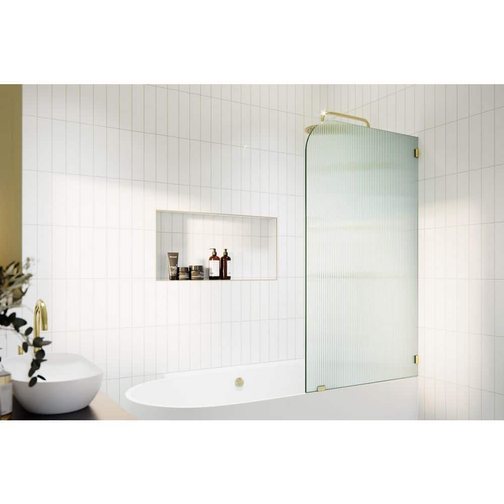 Aurora 30 in. W x 58.25 in. H Left-Hand Single Fixed Frameless Fluted Frosted Bath Panel Radius Shower Tub Door price history on PriceWatchPro