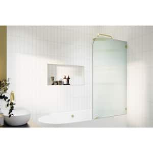 Aurora 30 in. W x 58.25 in. H Left-Hand Single Fixed Frameless Fluted Frosted Bath Panel Radius Shower Tub Door
