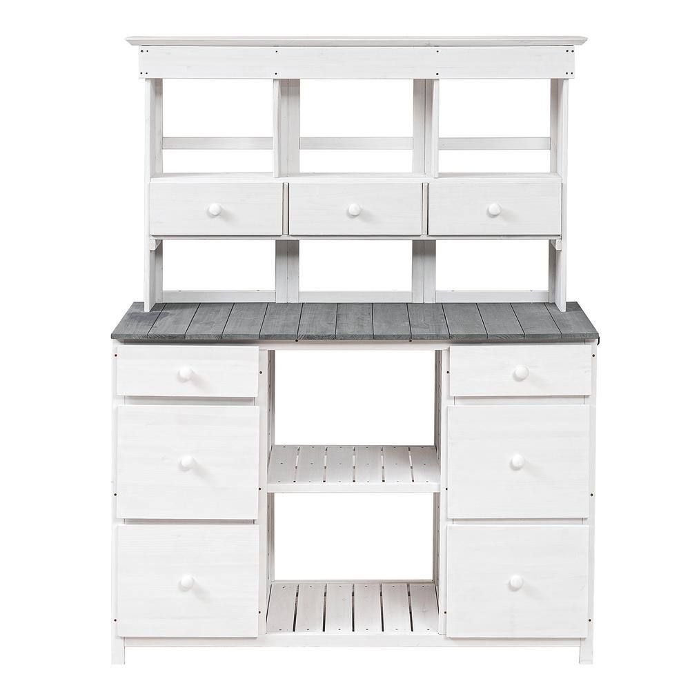 50.1 in. W x 65.7 in. H White and Gray Garden Potting Bench Table, with Multiple Drawers and Shelves for Storage price history on PriceWatchPro
