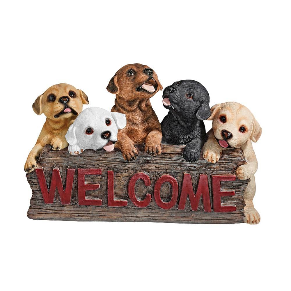 8 in. H The Puppy Parade Welcome Sign Statue