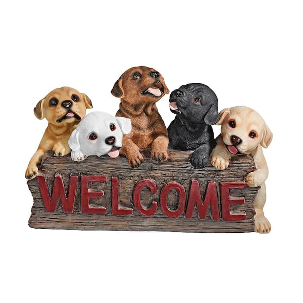 Design Toscano 8 in. H The Puppy Parade Welcome Sign Statue