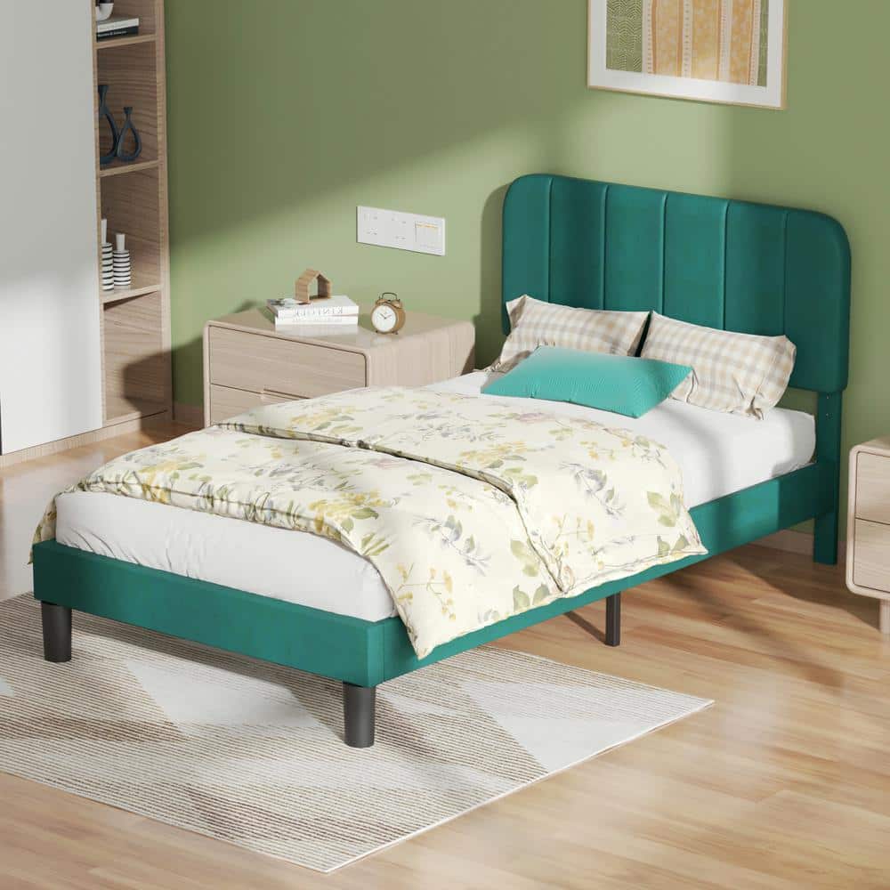 Upholstered Bed Frame, Full Platform Bed Frame with Adjustable Headboard, Strong Wooden Slats Support, Beige - thumbnail 4