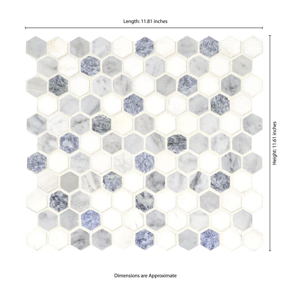 Azula Hexagon Blue and Gray Marble Mosaic Tile