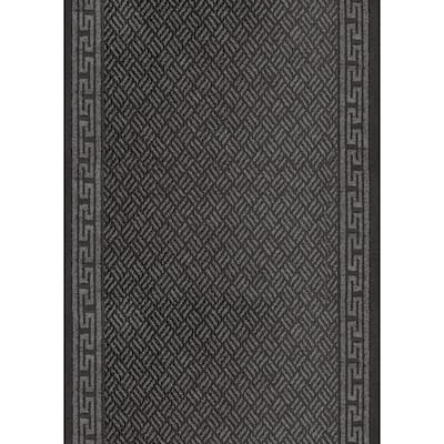 Greek Key Charcoal 2 ft. 2 in. x Your Choice Length Roll Runner