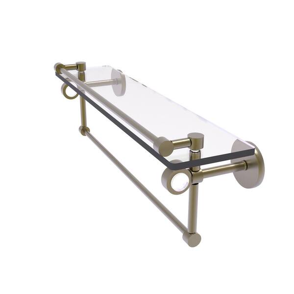 Allied Brass Clearview 22 in. W x 6.7 in. H x 5.8 D Glass Rectangular Shelf in Antique Brass with Gallery Rail and Towel Bar
