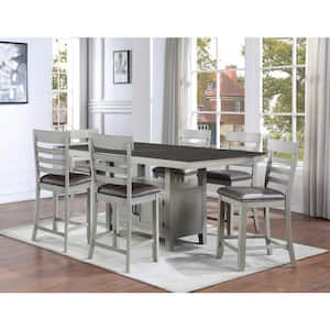 Hyland Gray Wood Counter Height Dinning Set with 6-Upholstered Chair 7-Piece