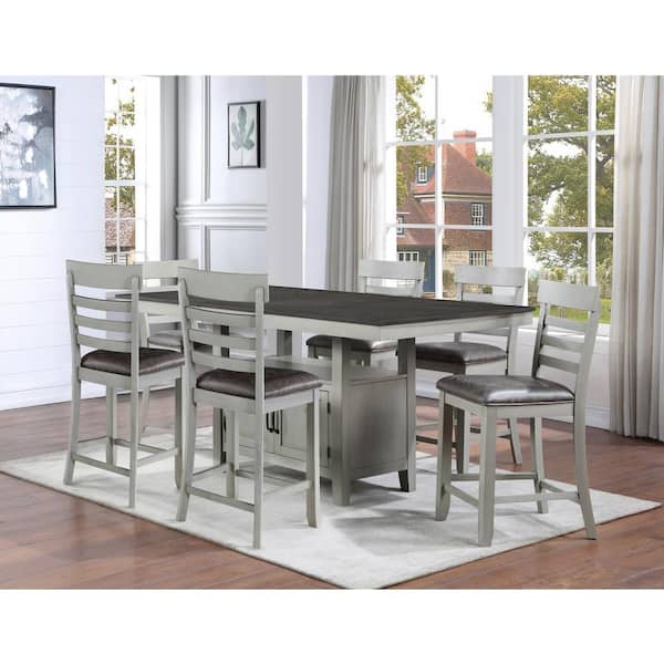 Steve Silver Hyland Gray Wood Counter Height Dinning Set with 6-Upholstered Chair 7-Piece