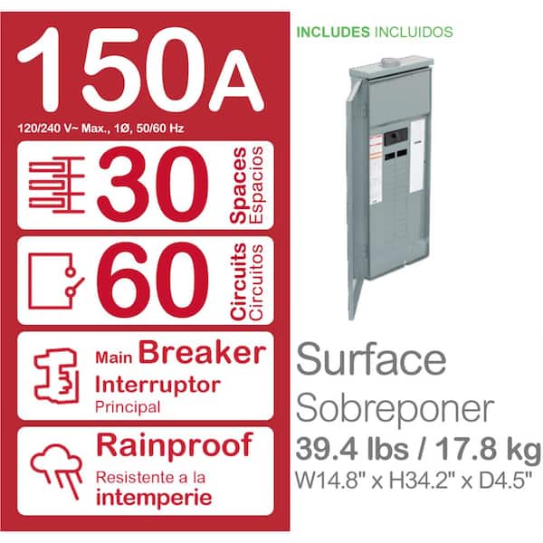 Homeline 150 Amp 30-Space 60-Circuit Outdoor Main Breaker Plug-On Neutral Load Center
