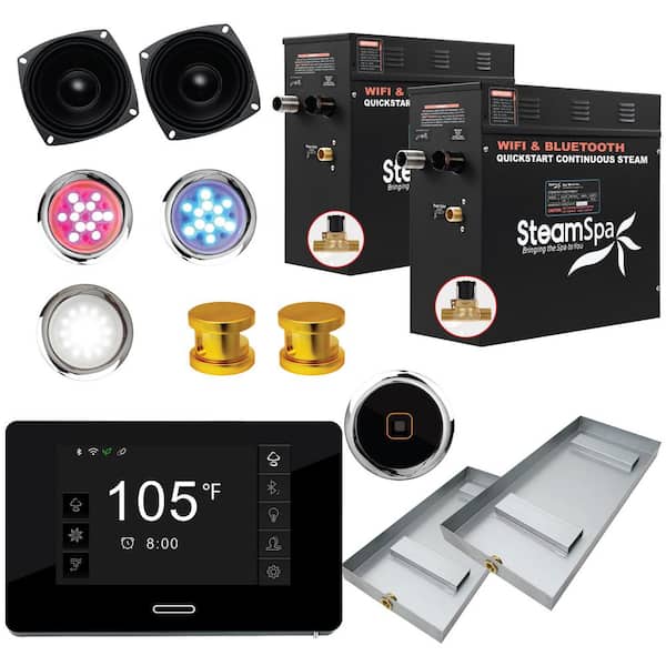 SteamSpa Black Series 18kW Steam Bath Generator with Continuous Steam Plus Quick Start Technology and Built-in Auto Drain in Gold