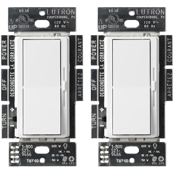 Lutron Diva LED+ Dimmer Switch for Dimmable LED and Incandescent Bulbs, 150-Watt/Single-Pole or 3-Way, White (DVCL-2PKR-WH)