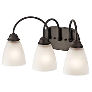 Jolie 20.25 in. 3-Light Olde Bronze Transitional Bathroom Vanity Light with Satin Etched Glass