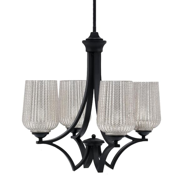 Unbranded Clevelend 4-Light Matte Black Round Chandelier with 5 in. Silver Textured Glass Shades, No bulbs included