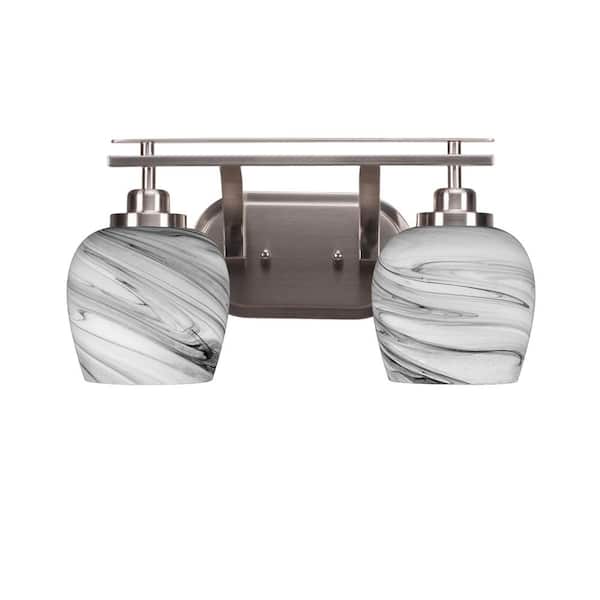 Unbranded Monroe 17 in. 2-Light Brushed Nickel Vanity Light 6 in. Onyx Swirl Glass Shade No Bulbs Included
