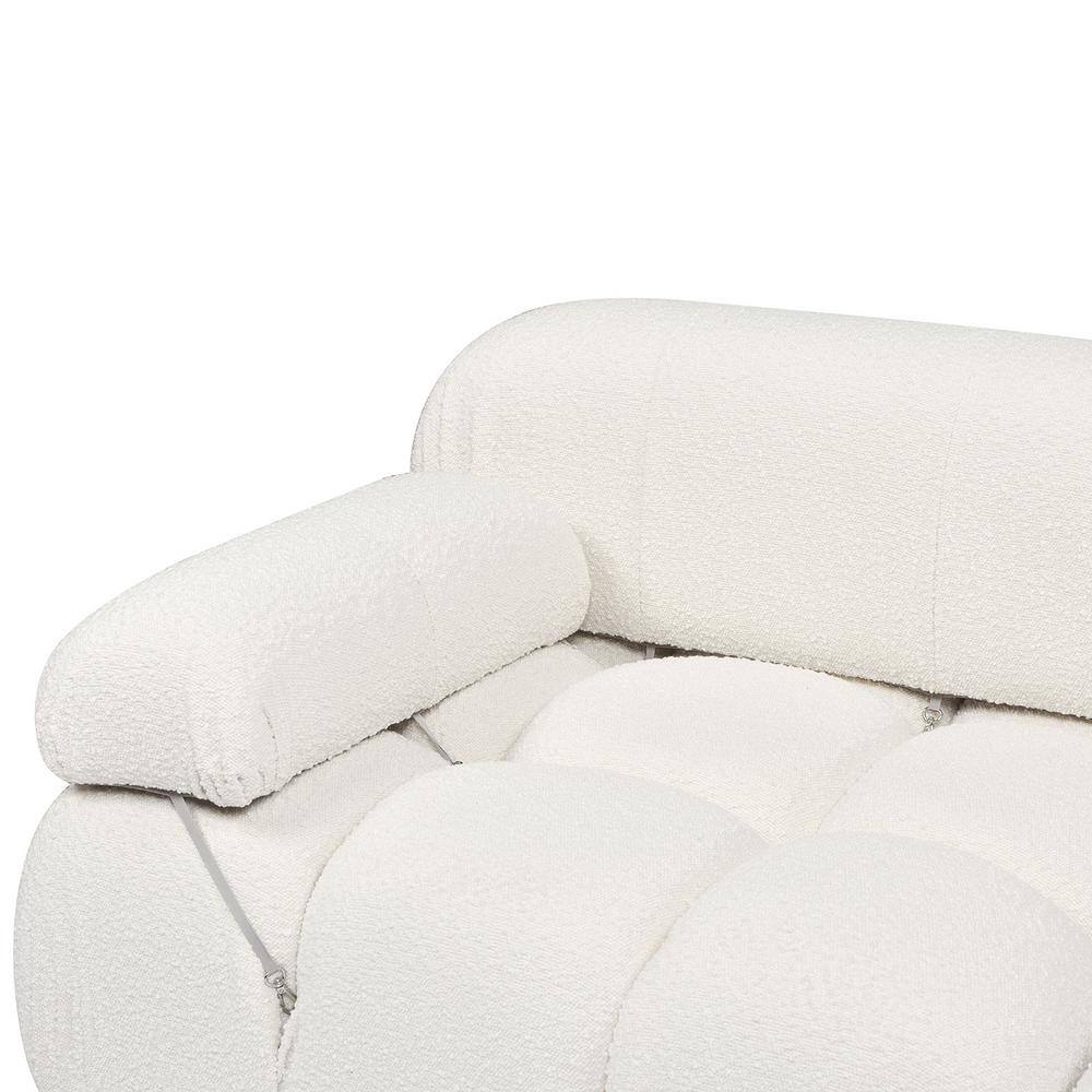 Ivory White Bouclé 3-Piece Tufted Lawson Sofa with Wood Frame