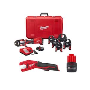 M18 Cordless FORCE LOGIC Press Tool Kit w/1/2 in - 2 in Jaws Kit, M12 Copper Tubing Cutter & M12 HO 2.5ah Battery
