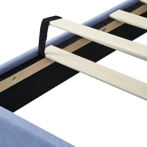 Upholstered Bed Light Blue Wood and Metal Frame Queen Platform Bed with Adjustable Headboard Bed Frame