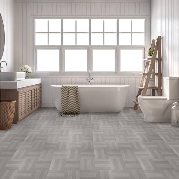 Portfolio Ash Grey Wood 12 in. x 12 in. Peel and Stick Vinyl Tile Flooring (9 sq. ft.)