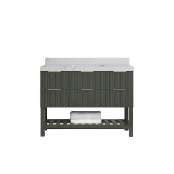 Willow Collections Catalina 48 in. Single Sink Freestanding Pewter Green Bath Vanity with Calacatta Sienna Qt. Top Unassembled