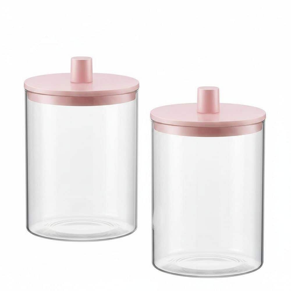 Numhew 2-Pack Glass Qtip Holder Dispenser 10 oz. Clear Canister