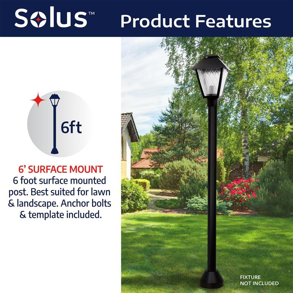 6-Foot Black Aluminum Surface Mount Lamp Post with Decorative Base