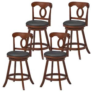 4 PCS 24 in. Espresso Wood Swivel Bar Stools Counter Height Bar Chairs withErgonomic Backrest