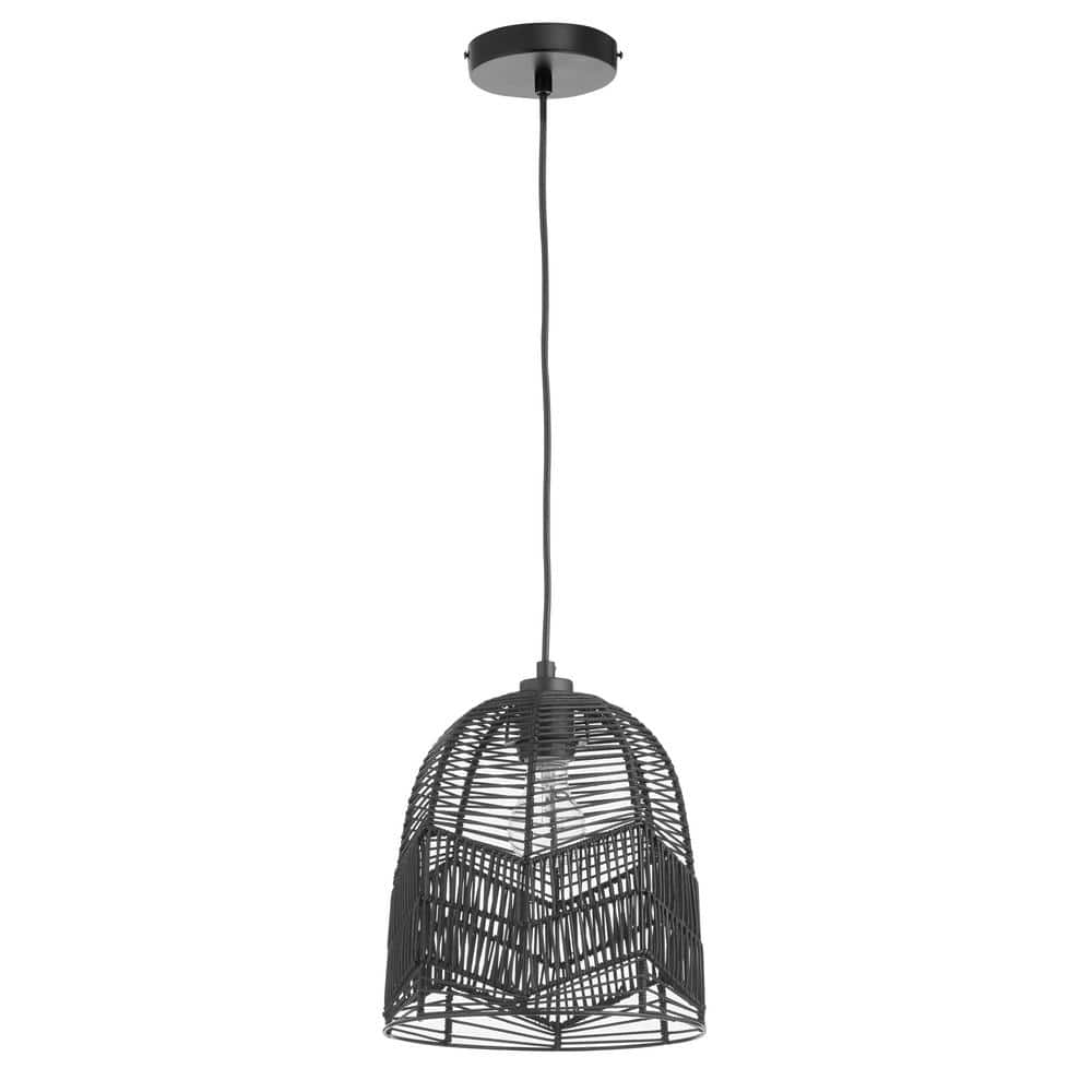 Zola 10'' Adjustable Black Rattan Dome Pendant Light