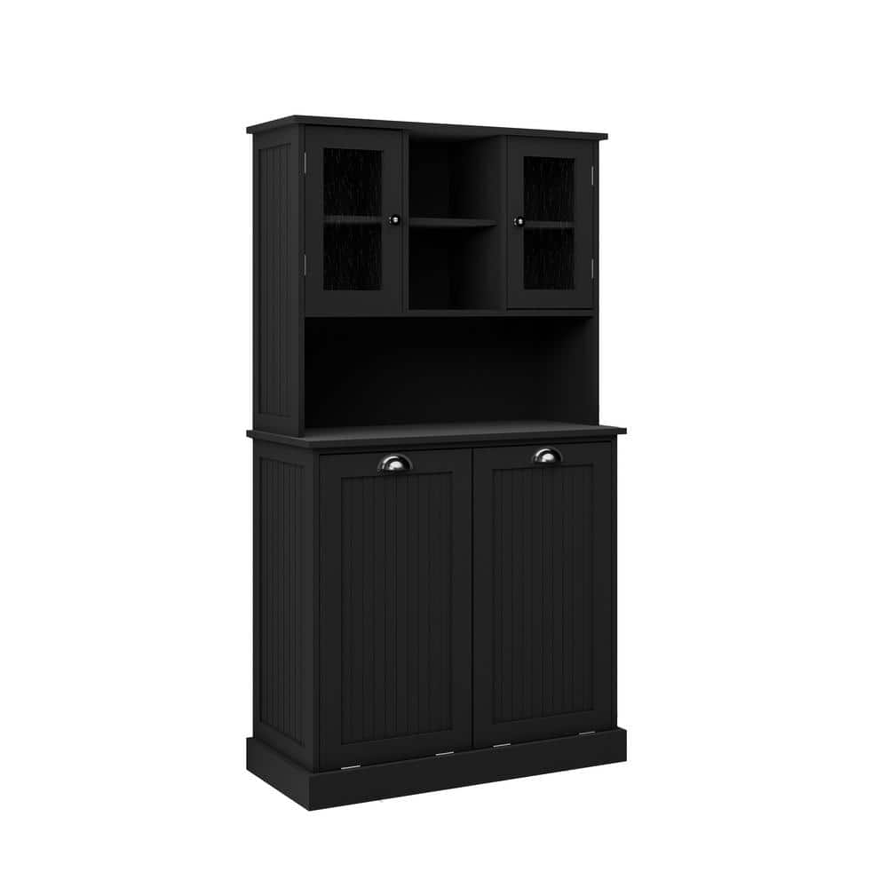 32.68 in. W. x 14.57 in. D x 59.69 in. H Black Freestanding Tilt-Out Linen 