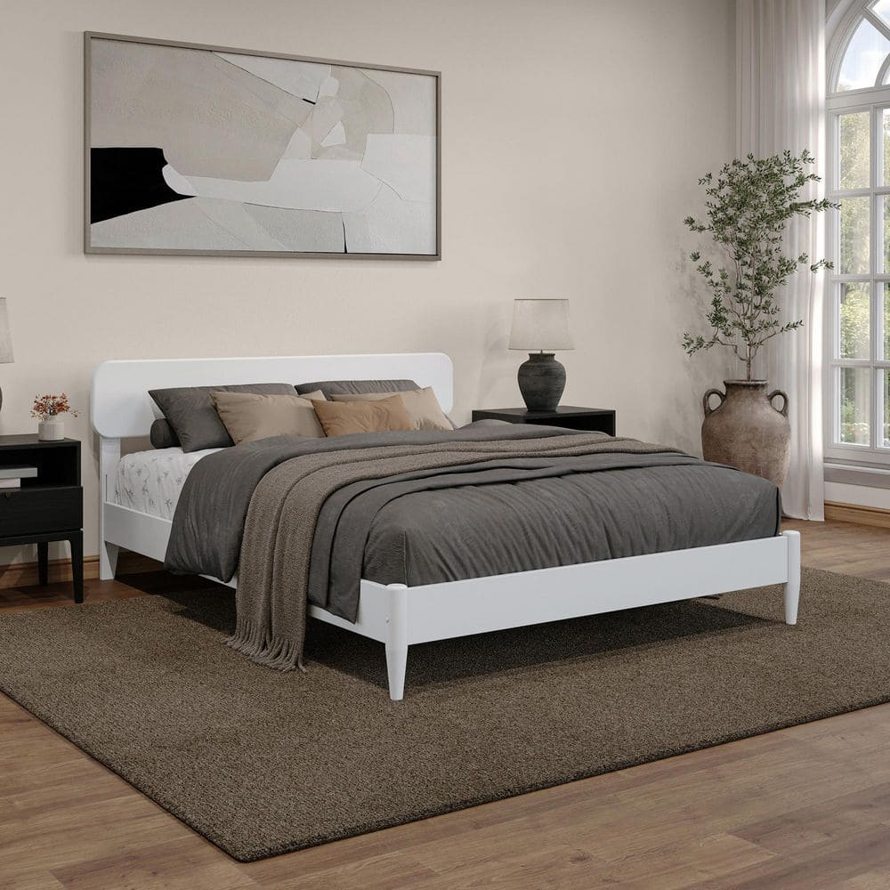 Florence White Queen Solid Wood Low Profile Platform Bed
