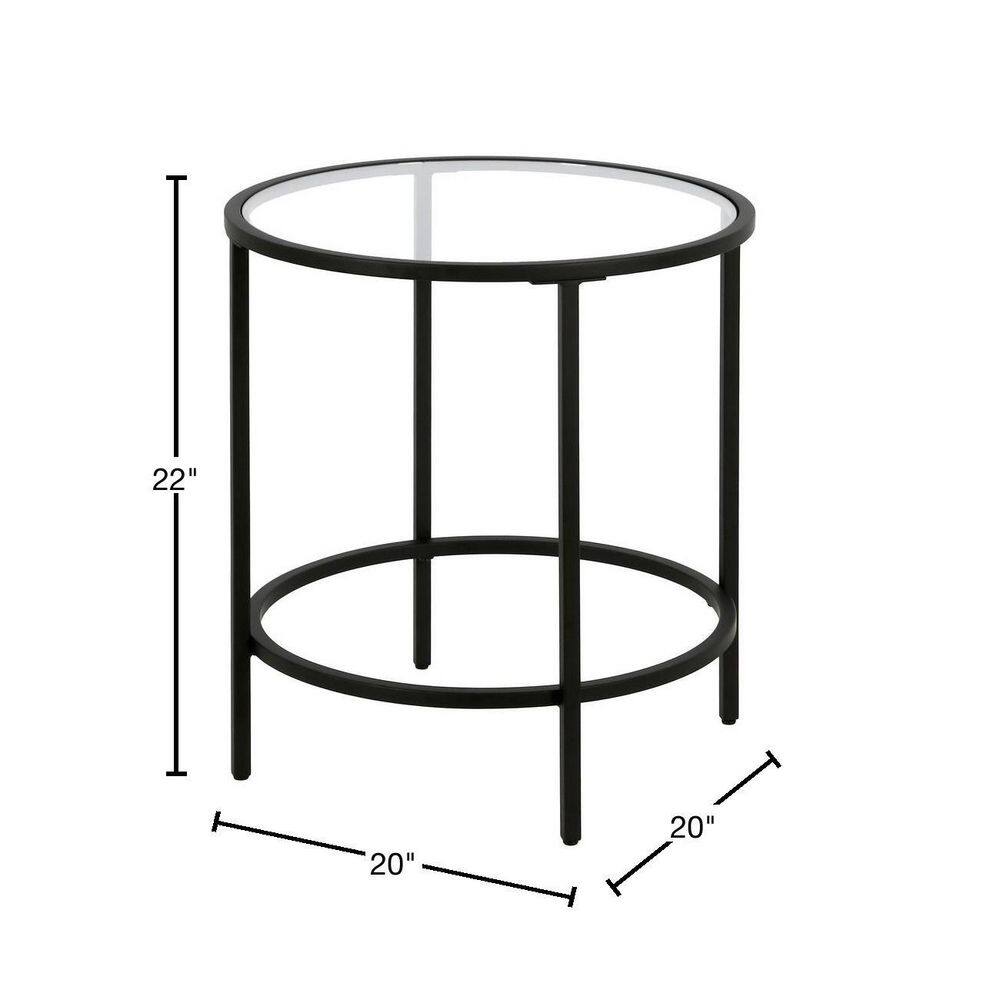 Modern Round Black Metal Side Table with Tempered Glass Top