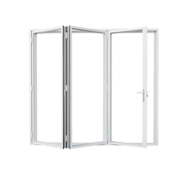 96 in. x 80 in. White Left Swing/Outswing Double Tempered Glass Aluminum Folding Patio Door