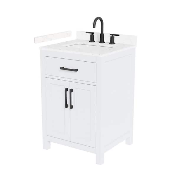 Beckett 24 in. Single Freestanding White Bath Vanity with Carrara Cultured Marble Top