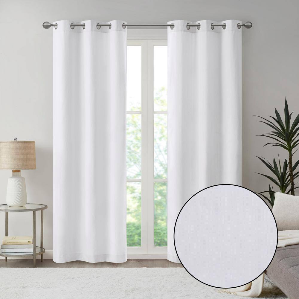 White Basketweave Room Darkening Curtain Panel Pair