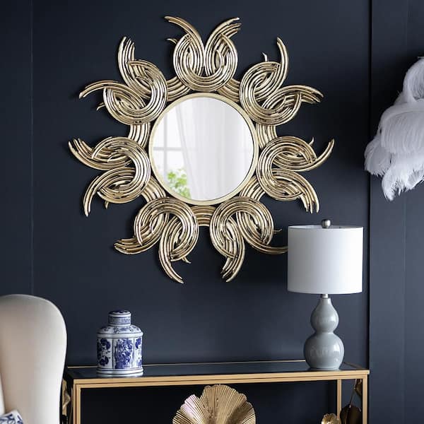 Gold 37.4 in. W x 37.4 in. H Art Deco Sunburst Iron Framed Mirror Wall Mirror Wall Decor Mirror