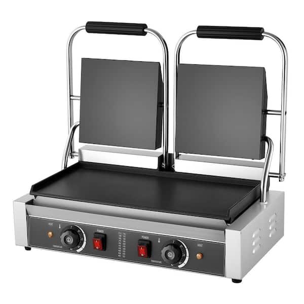 3,600 W Commercial Panini Grill, Electric Sandwich Maker, Stainless Steel Double Press, Temp Control, 19 x 9 in. Silver